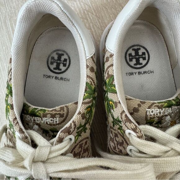 Tory Burch Women's T Monogram Howell Floral-embroidered Sneakers Size 7 - Picture 9 of 15